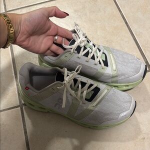 On Running White and Green Sneakers